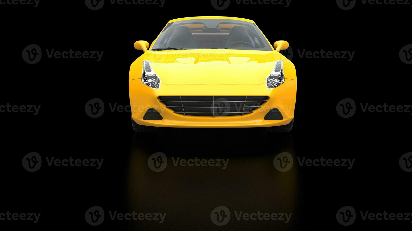 Sun yellow sports car - soft reflection - dark studio background photo