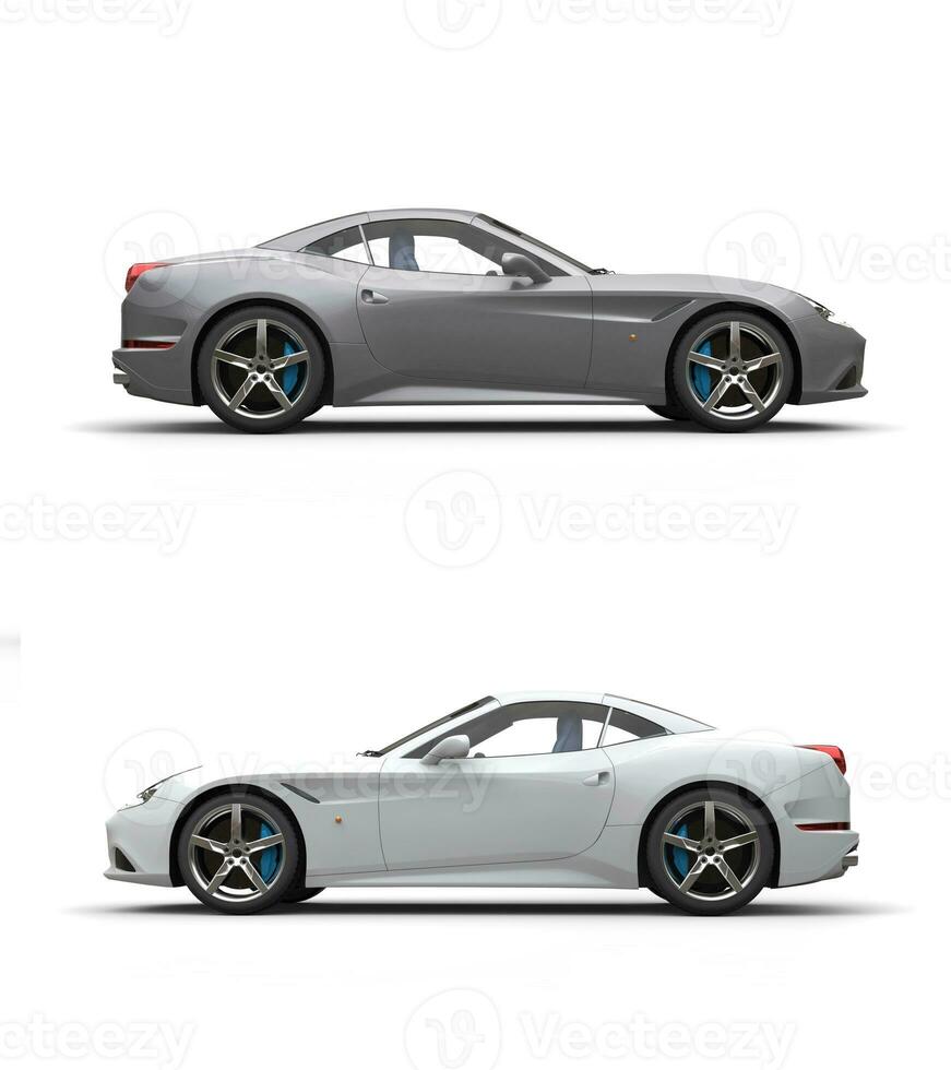 Ash metallic gray sports car - side view photo