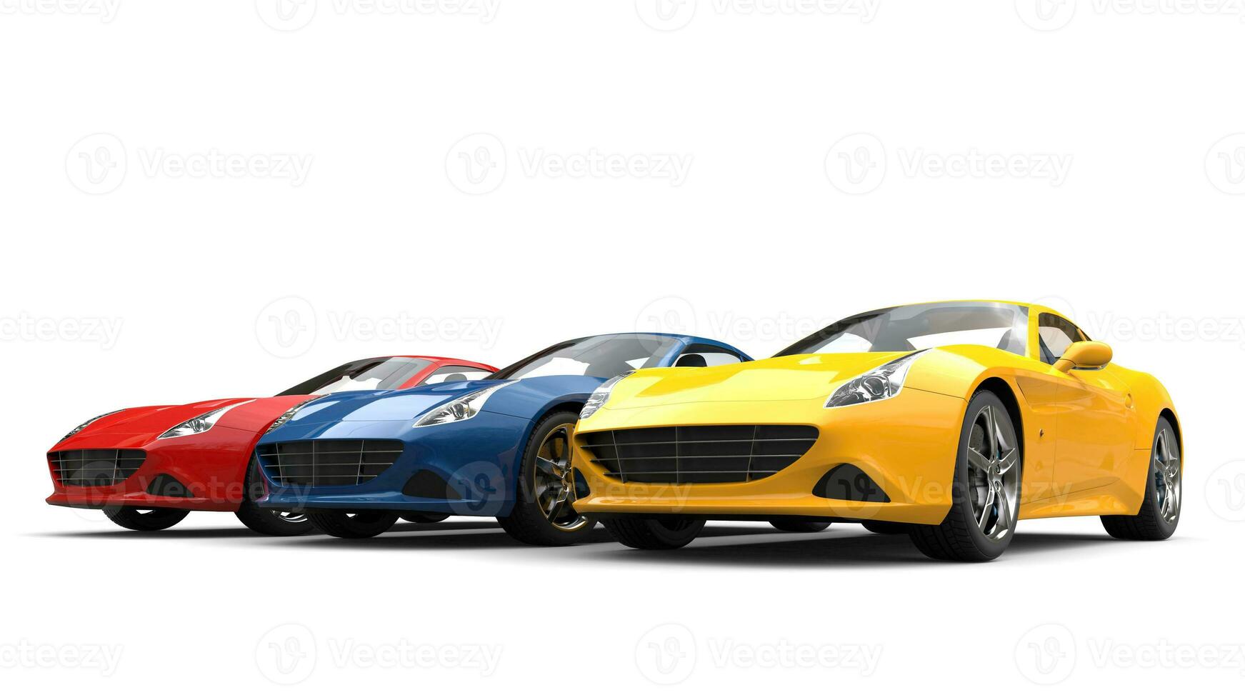 Red, blue and yellow modern luxury sports cars - beauty shot photo