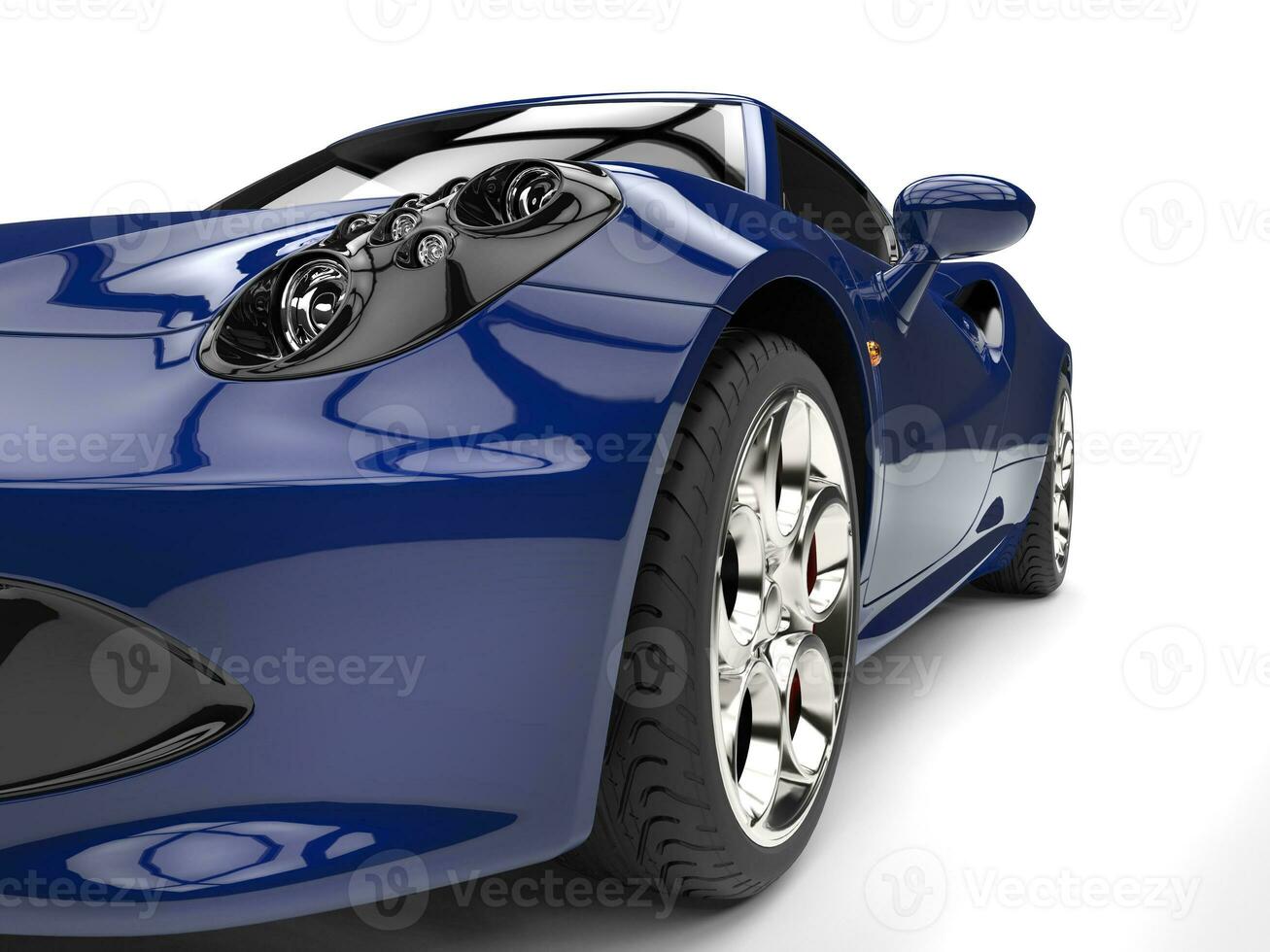 Royal blue sports car - headlight extreme closeup shot photo