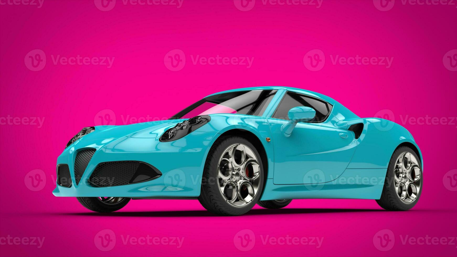 Cool teal modern sports car on bright pink background photo