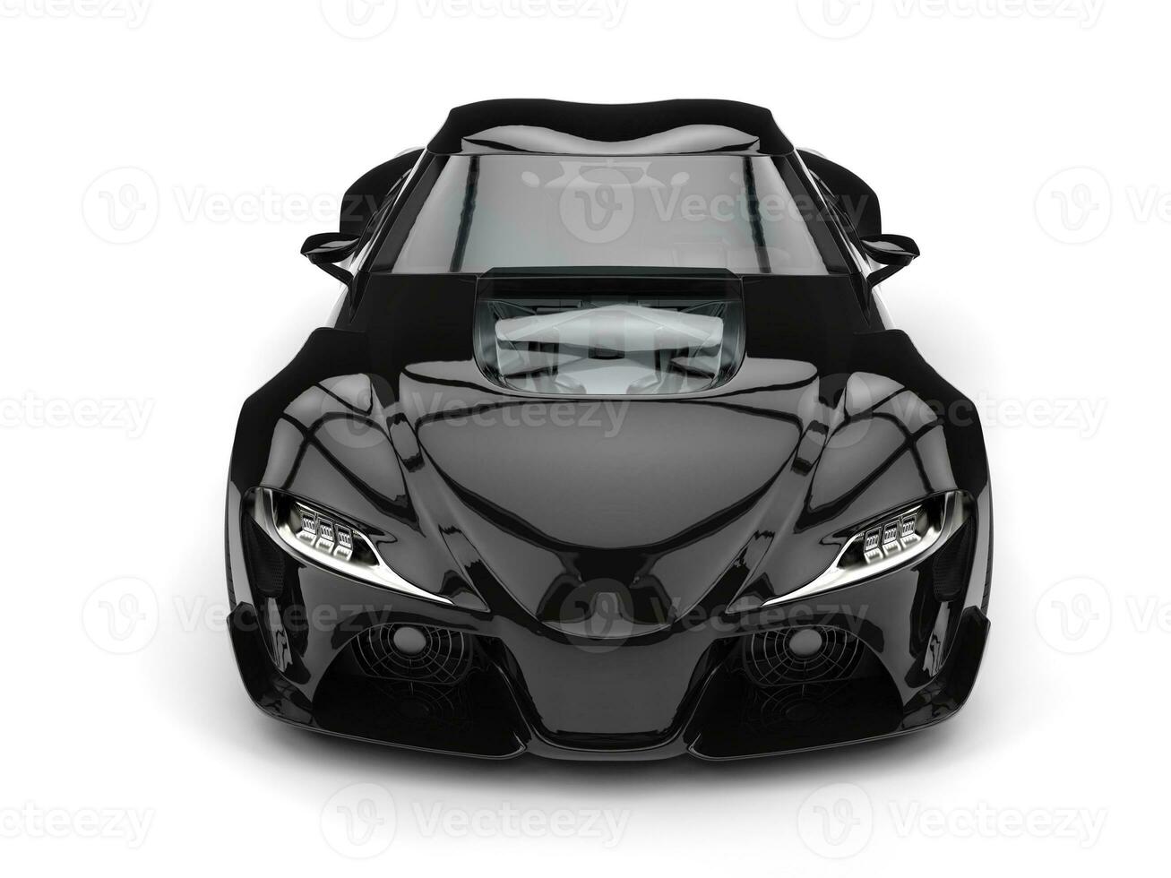 Subtle black modern luxury sports car - top front view photo