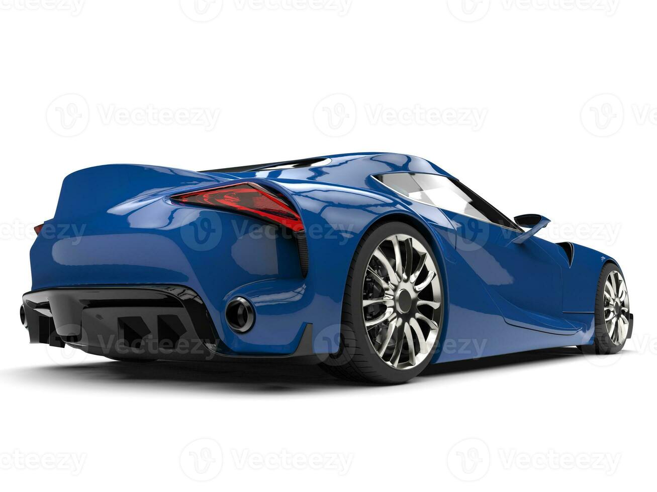 Beautiful cerulean blue modern super sports car - back view low angle shot photo