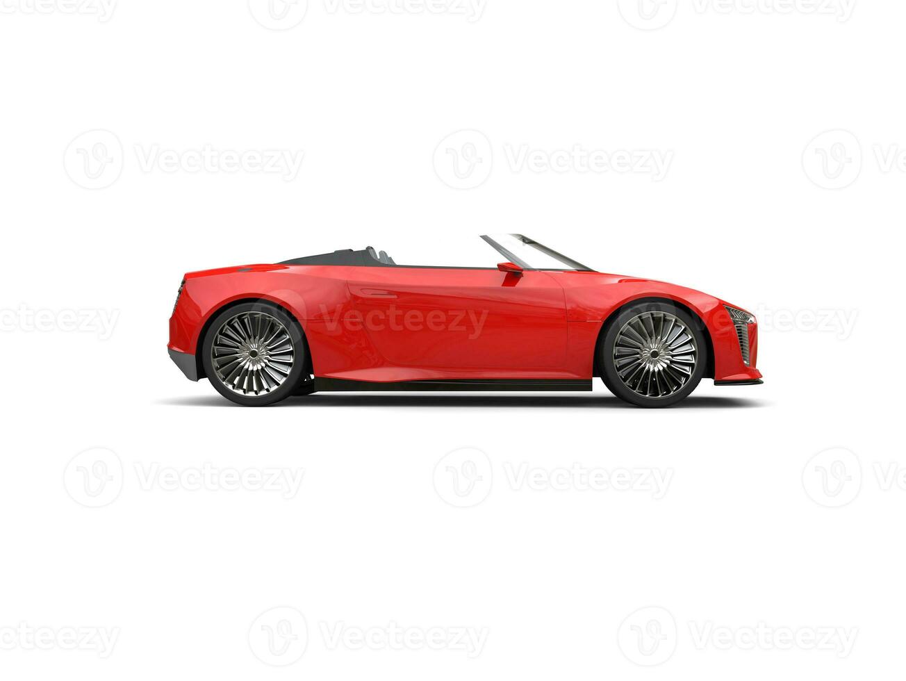 Raging red modern convertible sports super car - side view photo