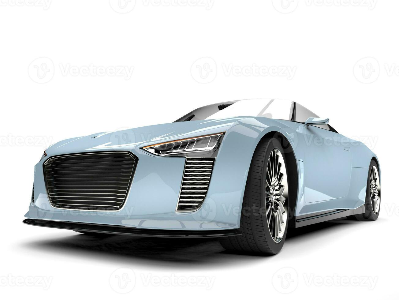 Fresh air blue modern roadster super sports car - front view closeup shot photo