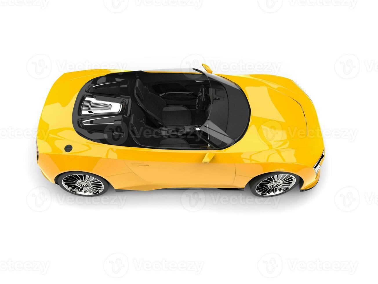Sun yellow modern convertible sports car - top side view photo