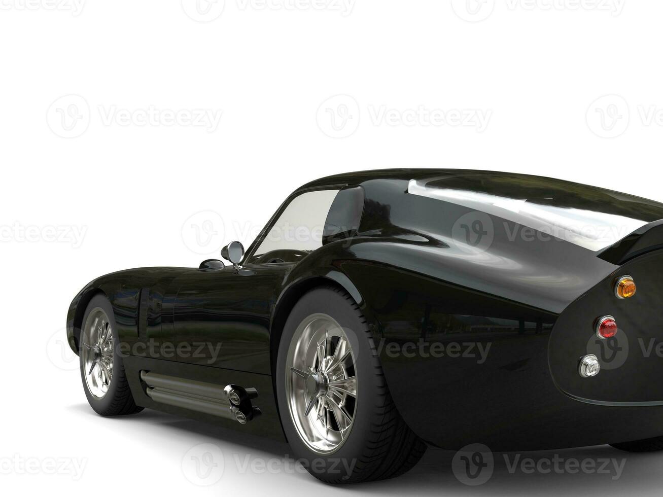 Stunning black vintage race car - rear wheel closeup shot photo