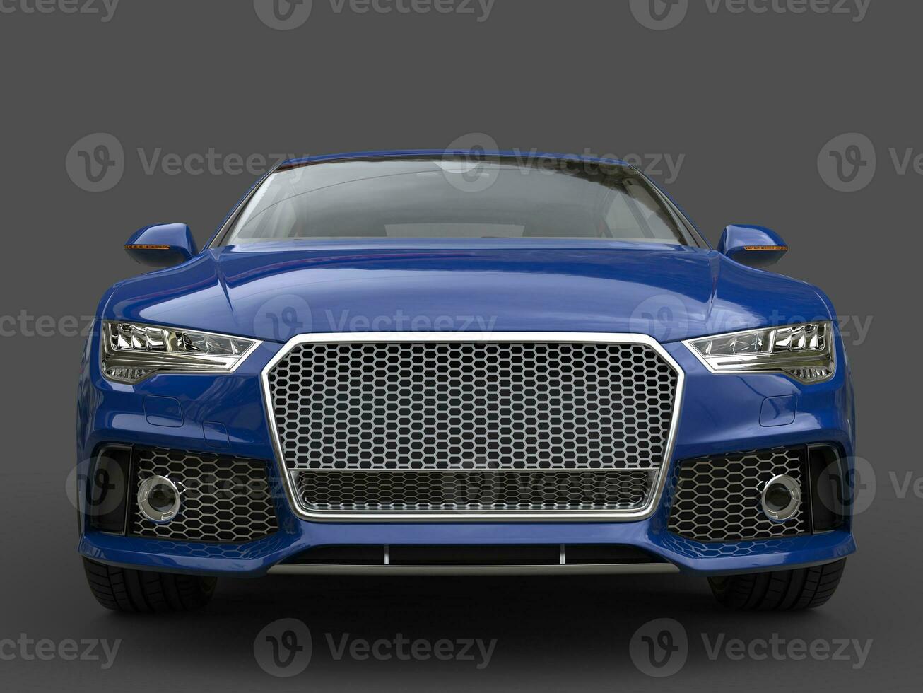 Shiny ocean blue modern business car - front view - closeup shot photo