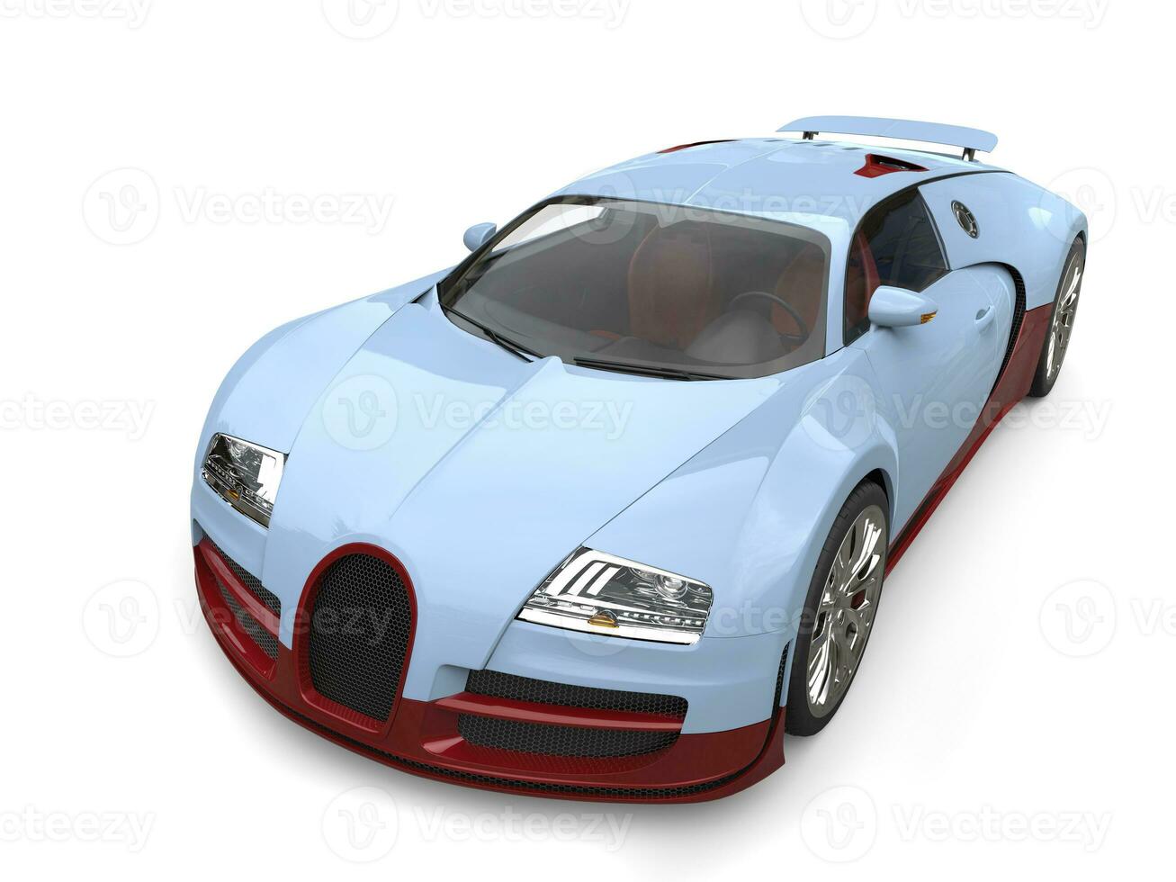 Beautiful light sky blue with maroon details modern concept supercar - top view photo