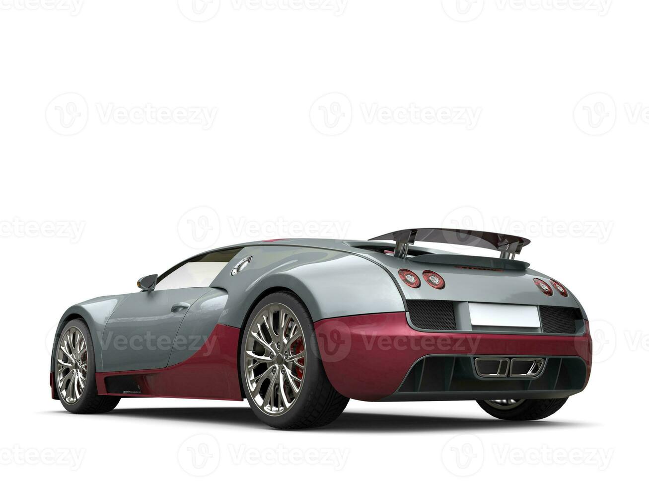 Metallic gray modern super sports car with dark red metallic details photo