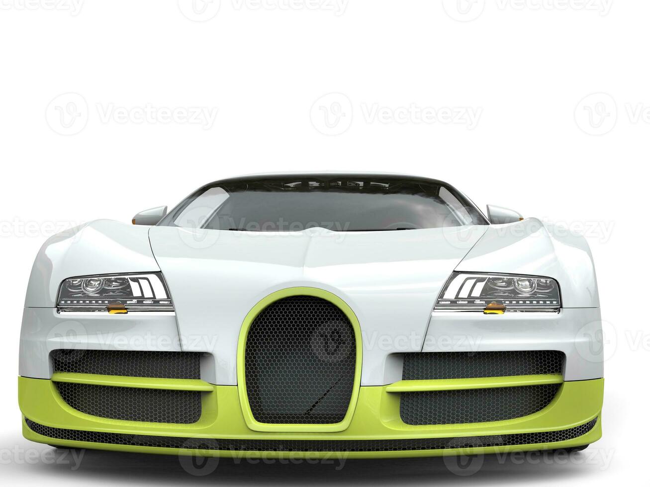 Super silver modern super sports car with green details - front view photo