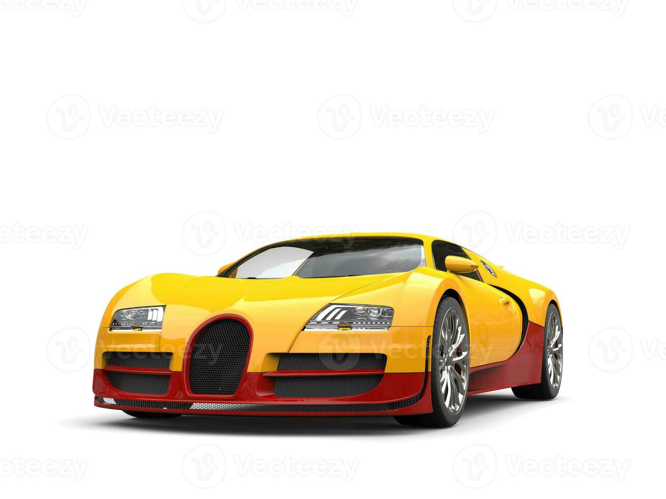 Sun yellow modern super sports car with raging red details photo