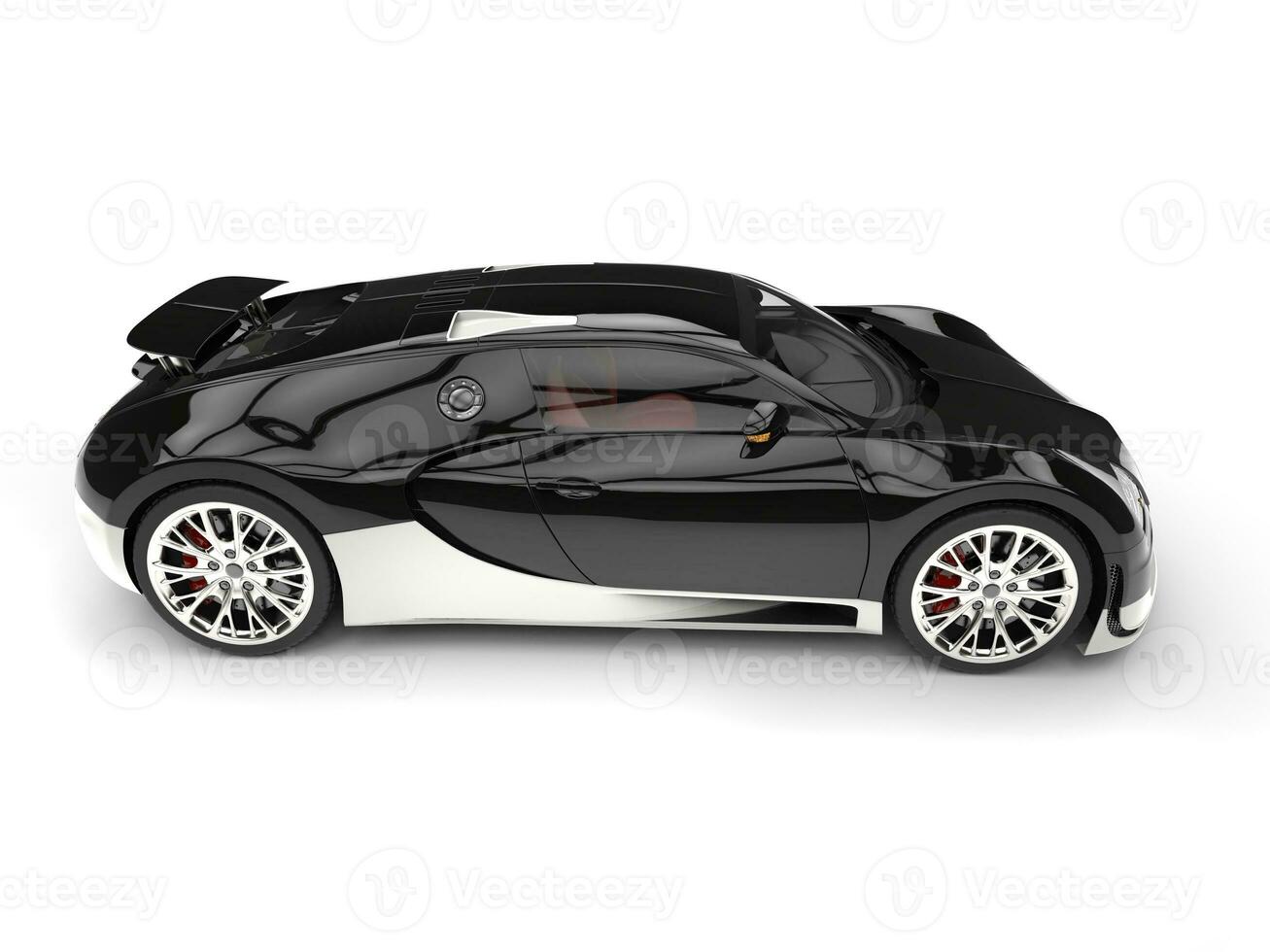 Black and white modern super sports car - top down side view photo