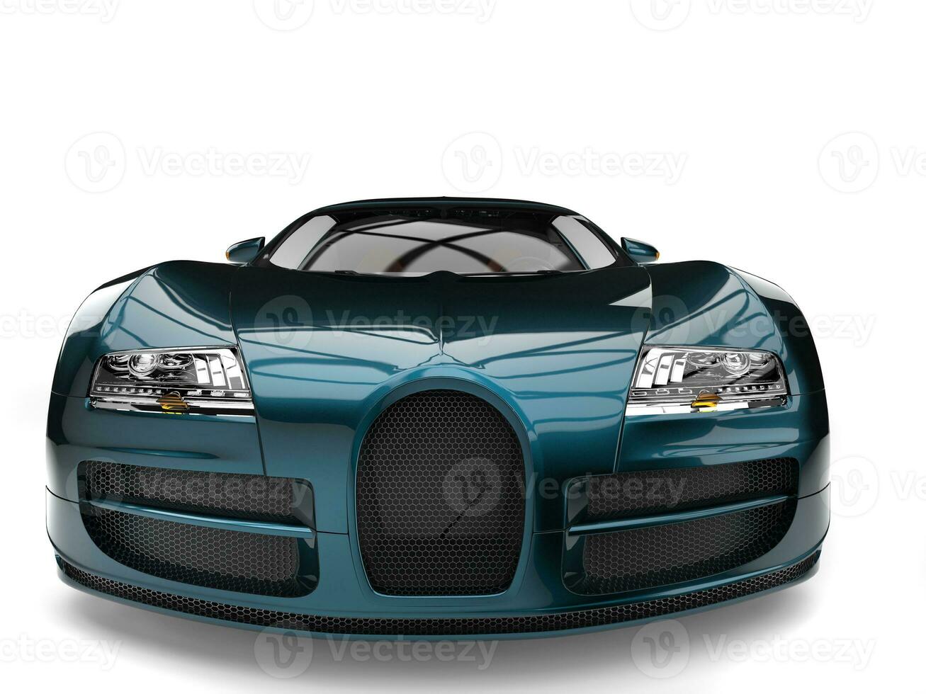 Metallic cyan modern super sports car - front view photo