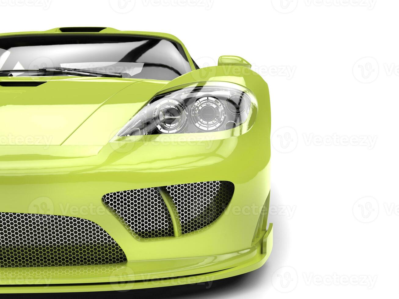 Fresh lime green modern super car - front view closeup cut shot photo