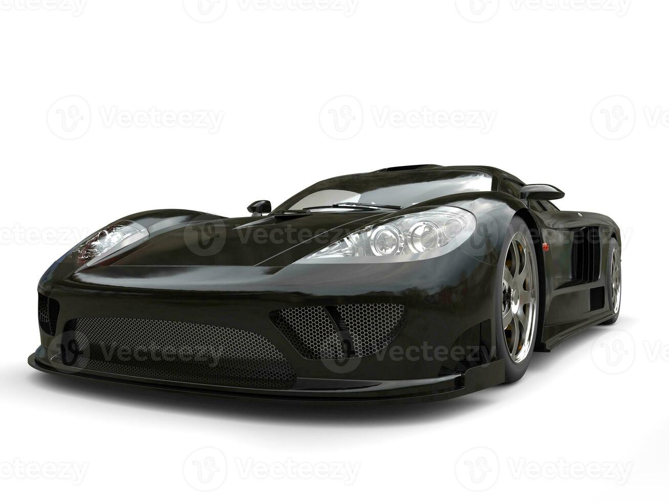 Midnight black modern super sports car - headlights closeup shot photo