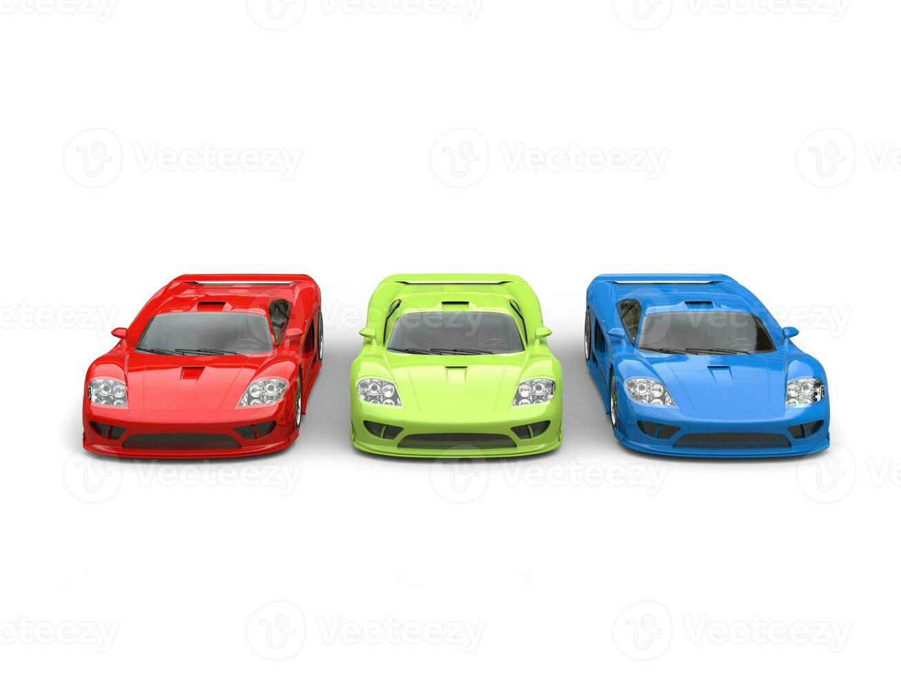 Red, green and blue concept super sports cars - front view photo