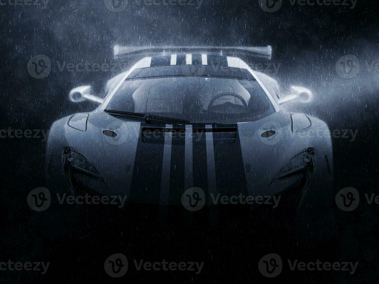 Modern super race car - night rain shot photo