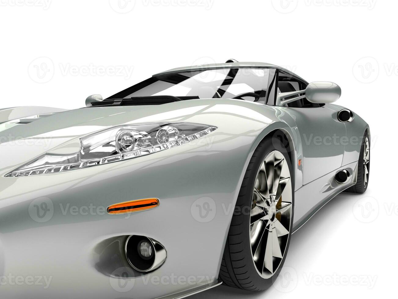 Modern silver super sports car - headlight extreme closeup shot photo