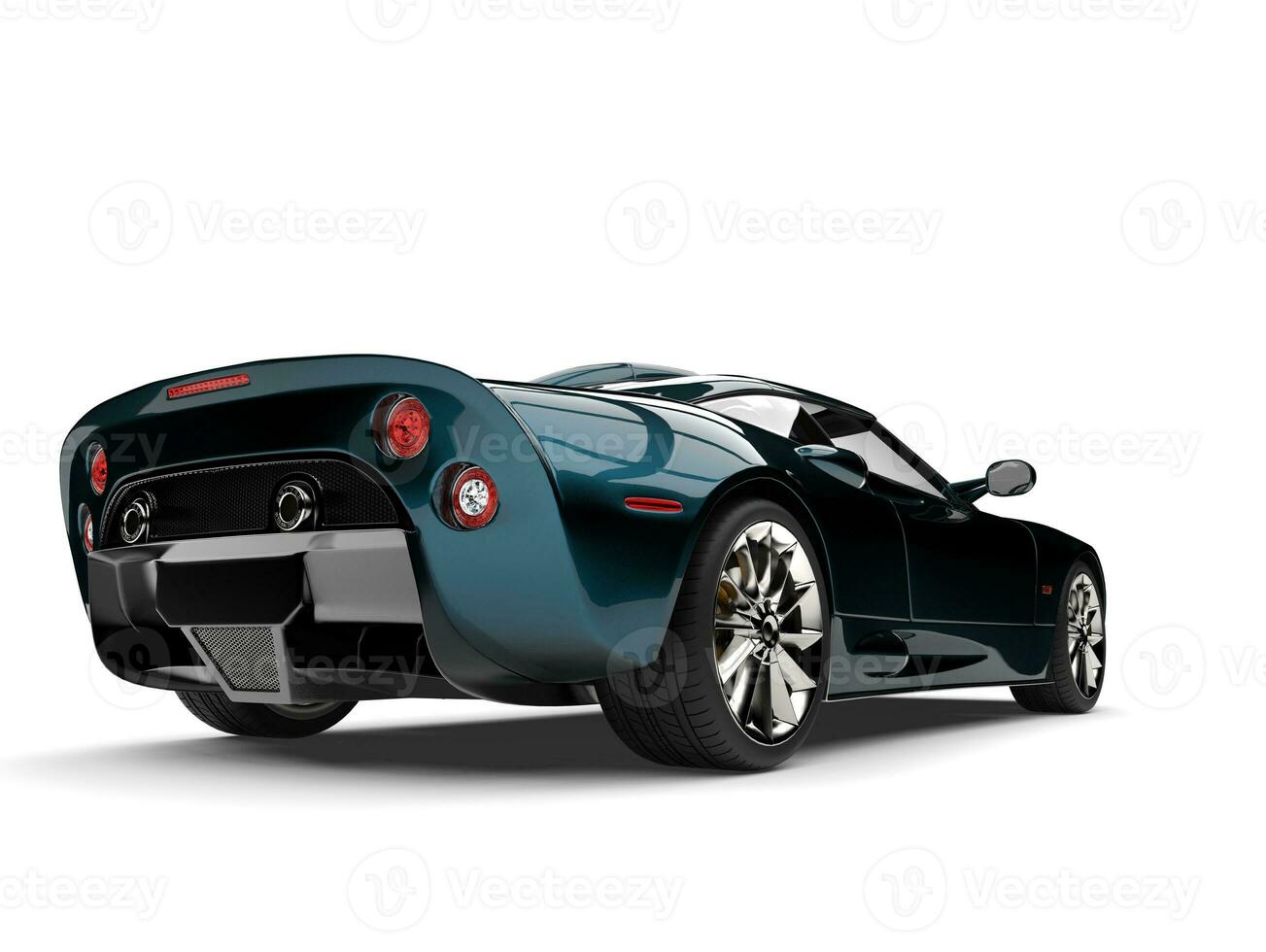 Modern metallic two tone deep blue super sports car - low angle tail view photo
