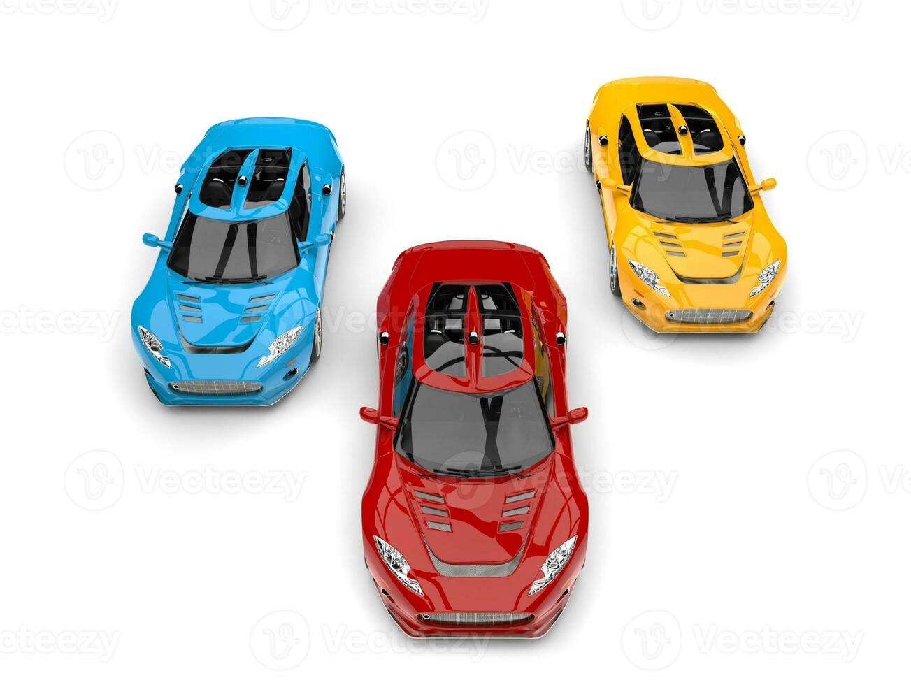 Modern super race cars in primary colors - top view photo