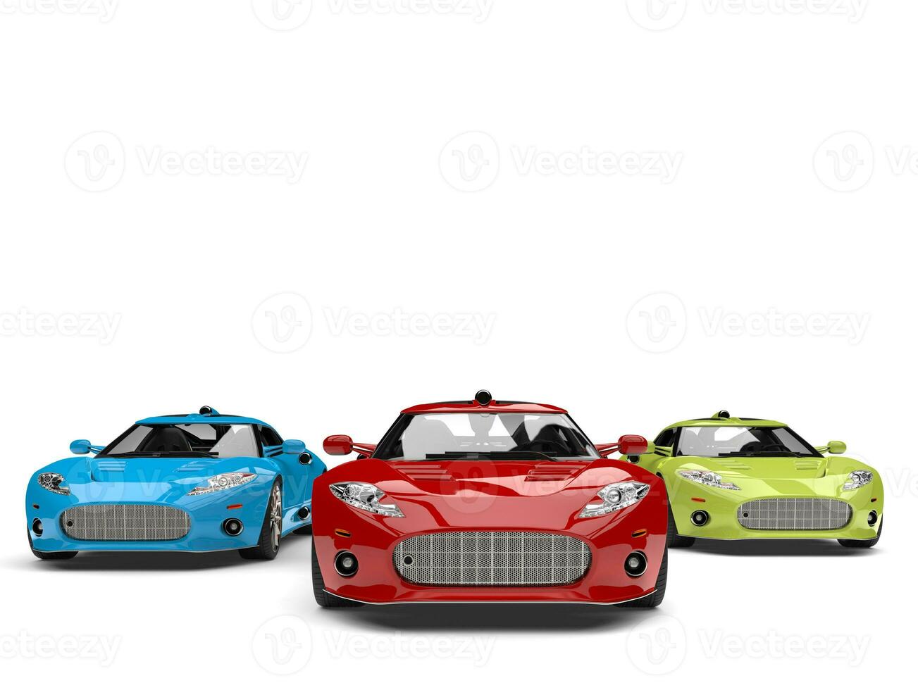 Red, green and blue modern super race cars - front view photo