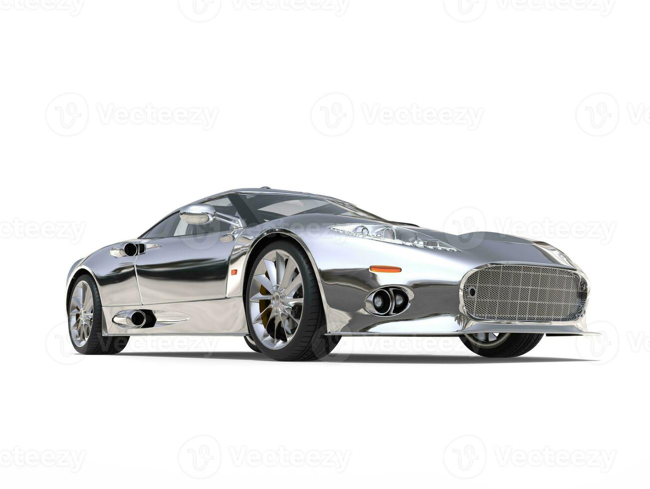 Shiny silver awesome super sports car - low angle shot photo