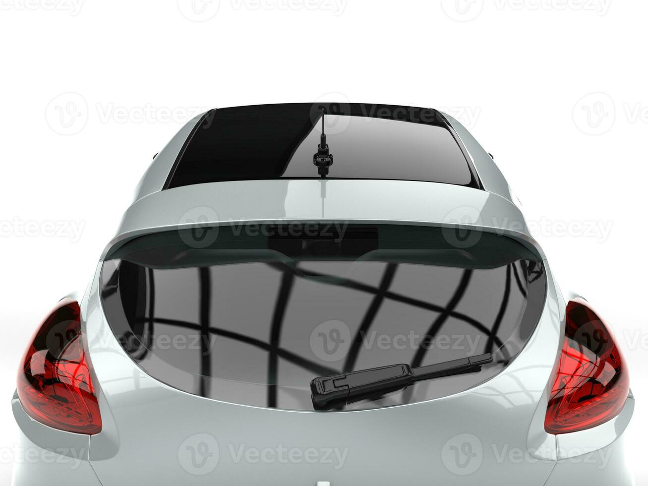Amazing metallic silver modern electric car - rear window closeup shot photo