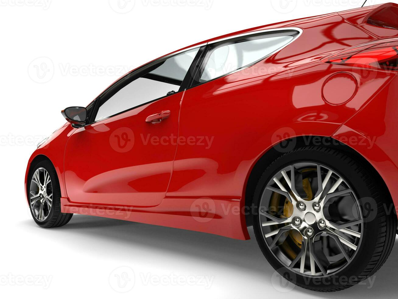 Amazing red modern electric car - rear wheel and door closeup shot photo
