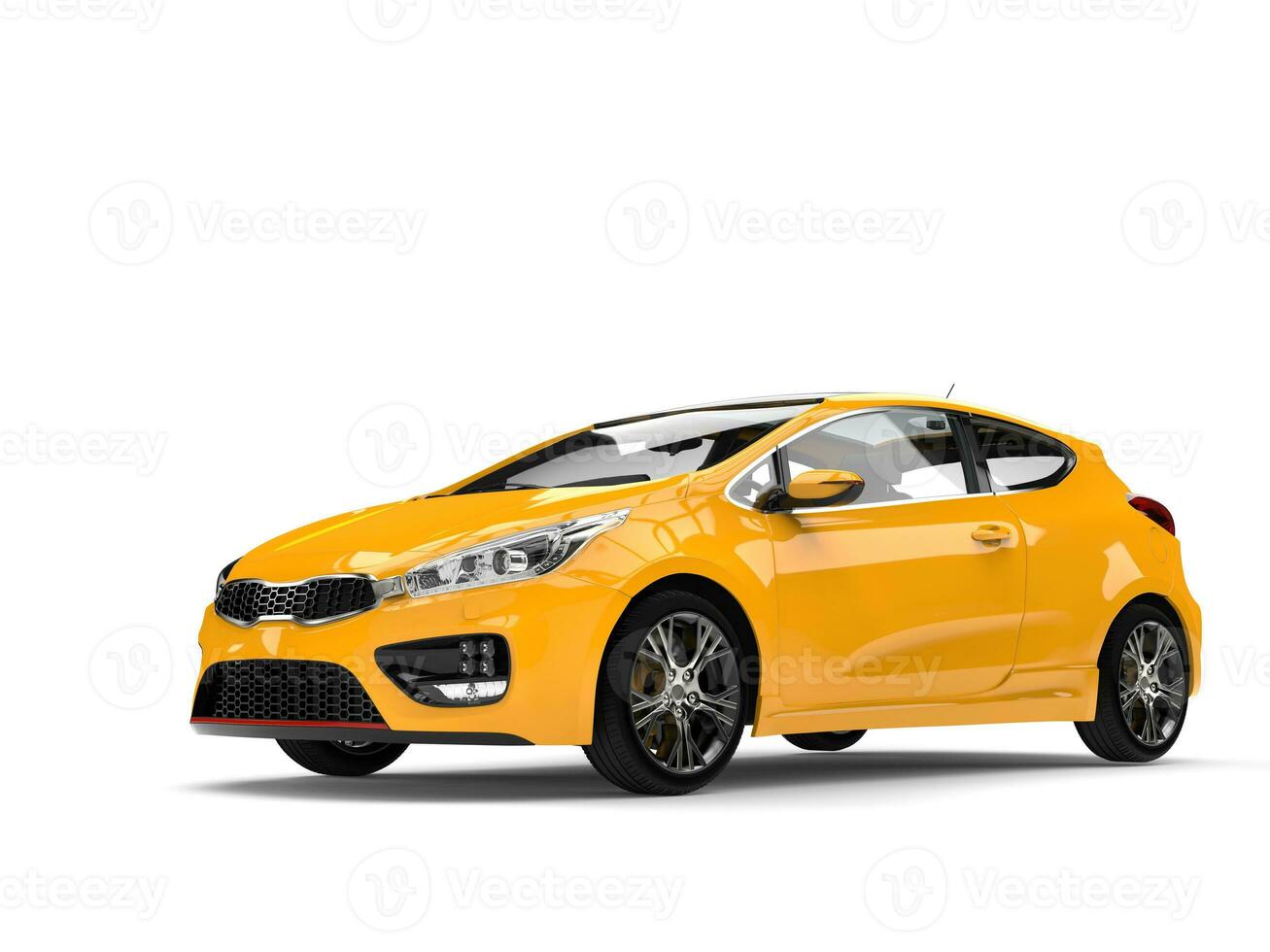 Bright yellow modern e-car - beauty shot photo