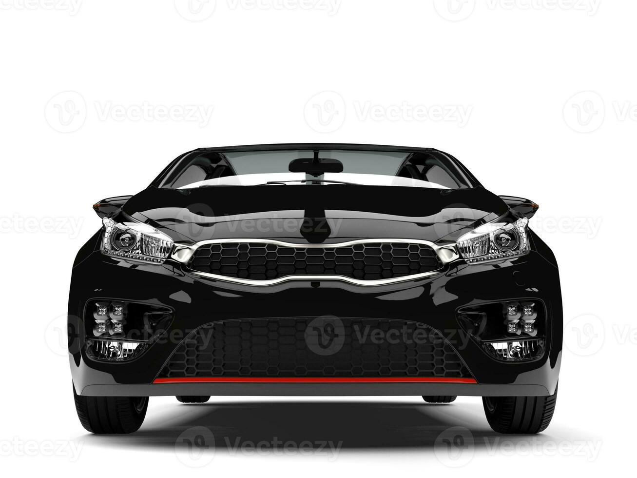 Beautiful shiny midnight black modern electric car - front view photo