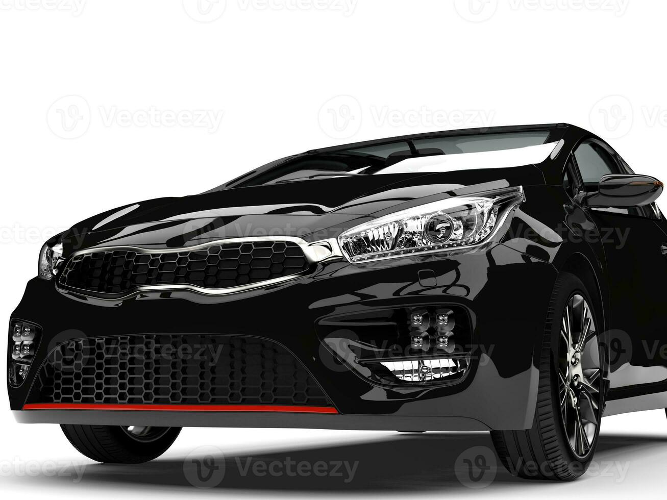 Beautiful shiny midnight black modern electric car - front view extreme closeup shot photo