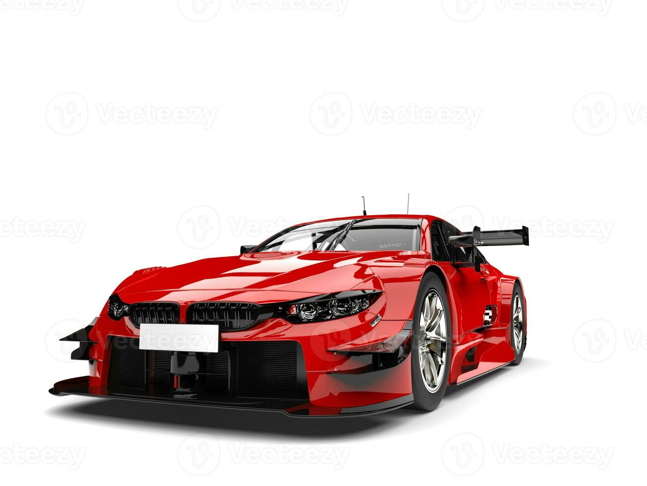 Scarlet red modern super race car - front view closeup shot photo