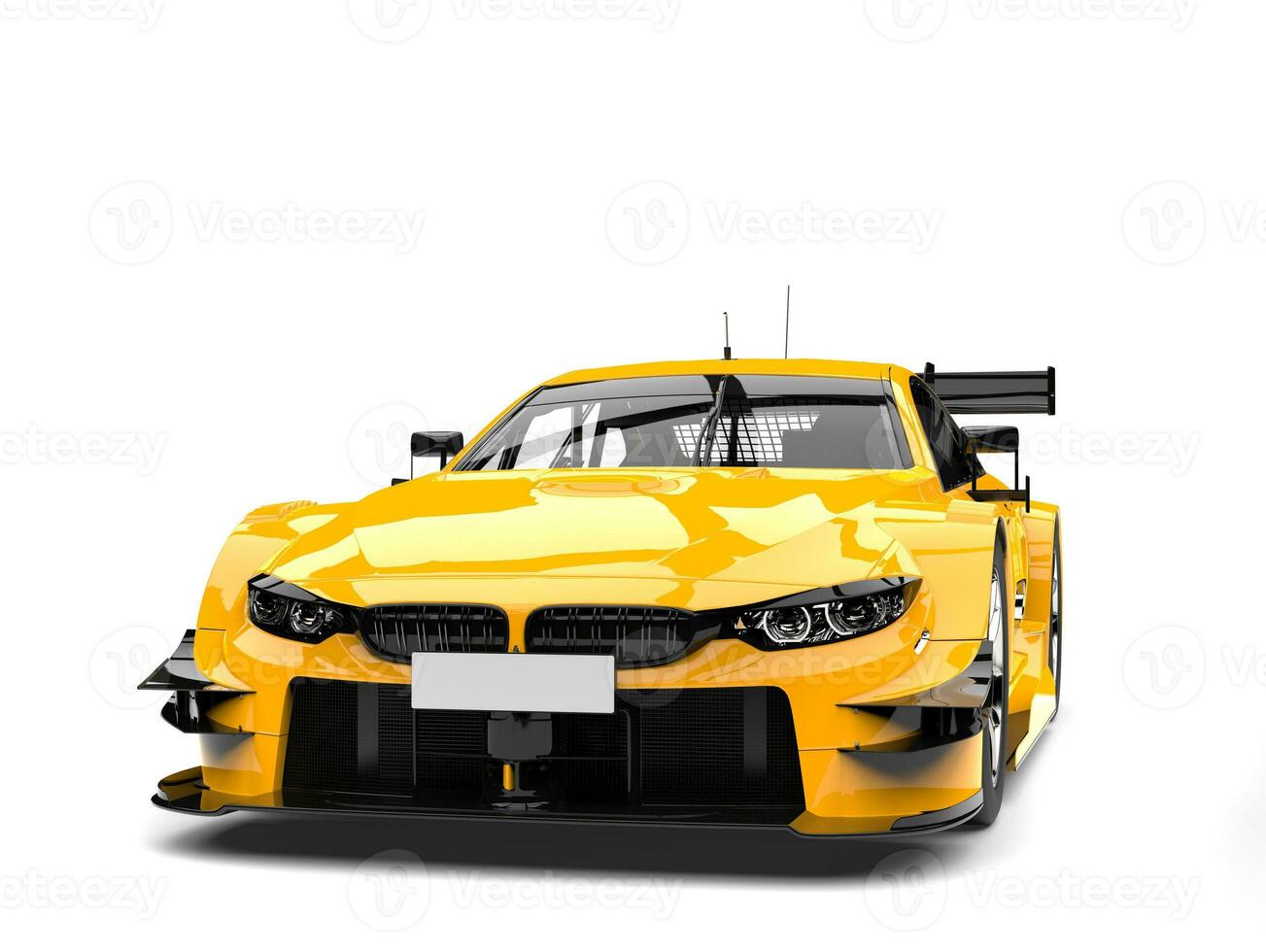 Cadmium yellow modern super car - front view closeup shot photo