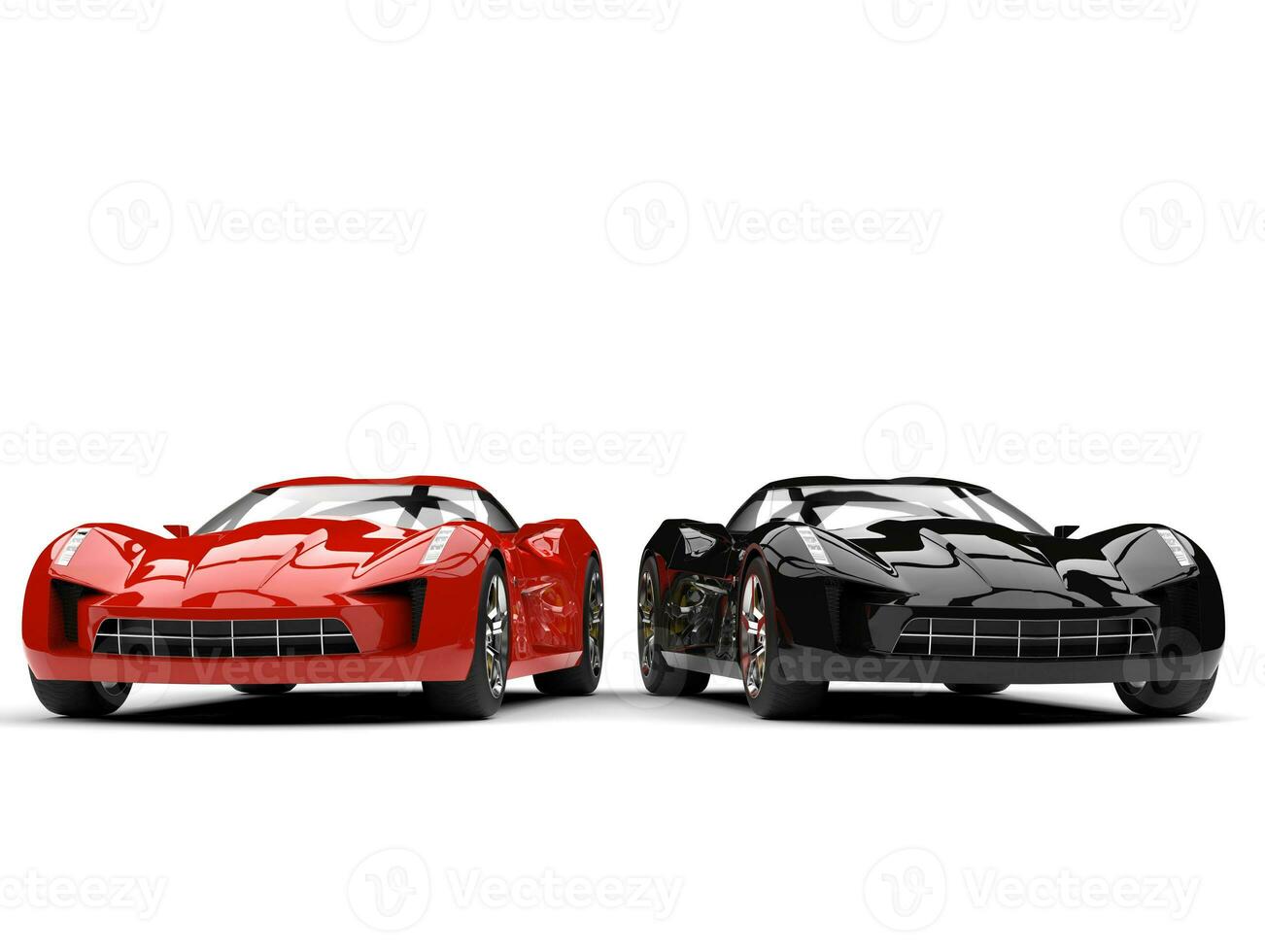 Raging red and midnight black super sports cars - side by side photo