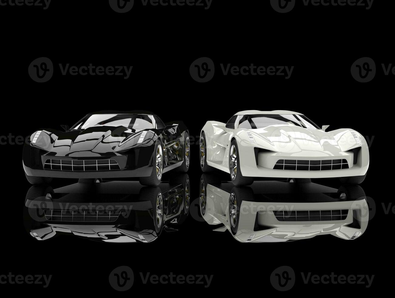 Black and white super sports concept cars - reflective ground photo