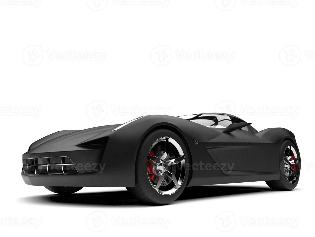 Matte black modern super sports concept car - front wheel closeup shot photo
