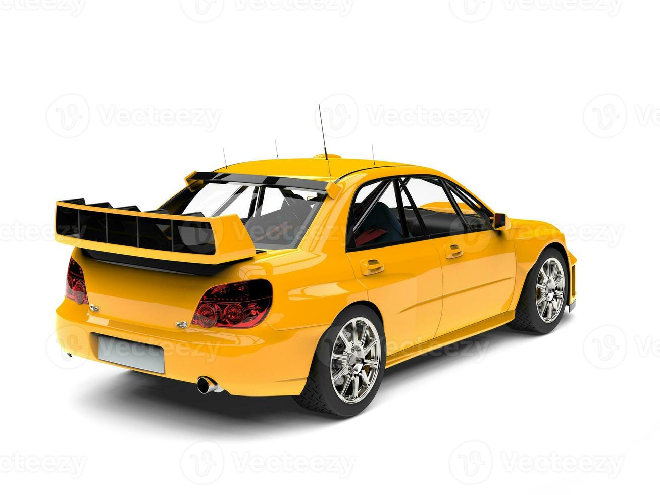 Cyber yellow modern touring race car - back view photo