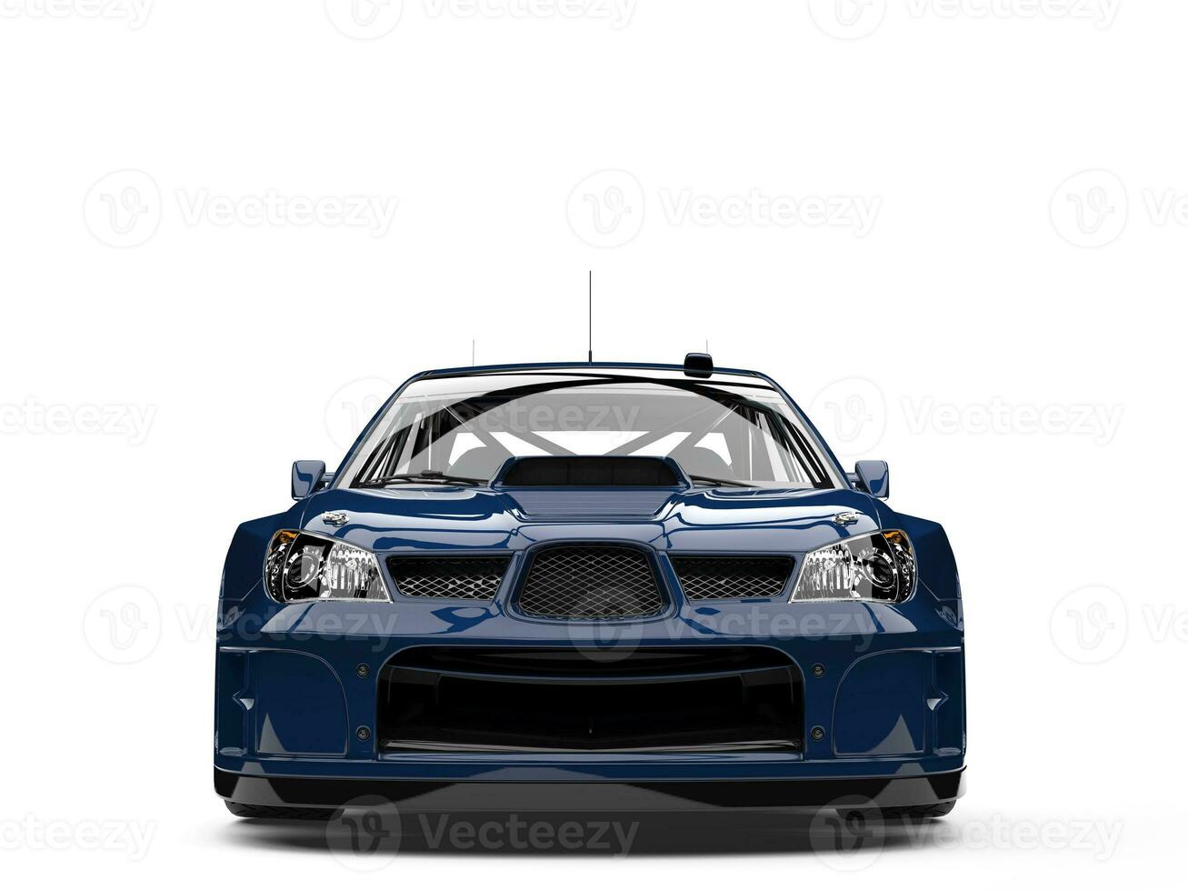 Deep blue modern touring race car - front view closeup shot photo