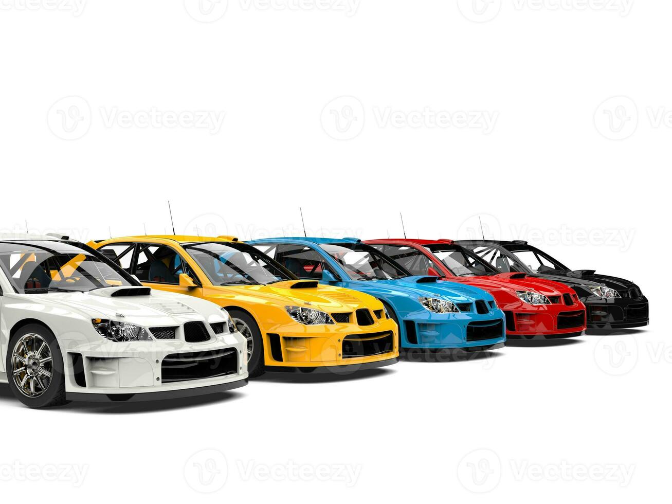 Colorful modern GT race cars on a starting line photo