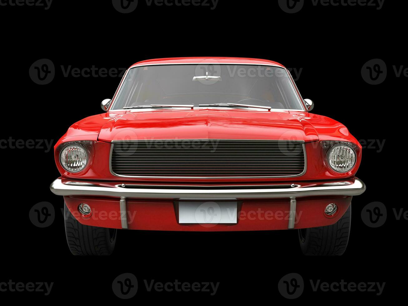 Scarlet red vintage American muscle car - front view closeup shot photo