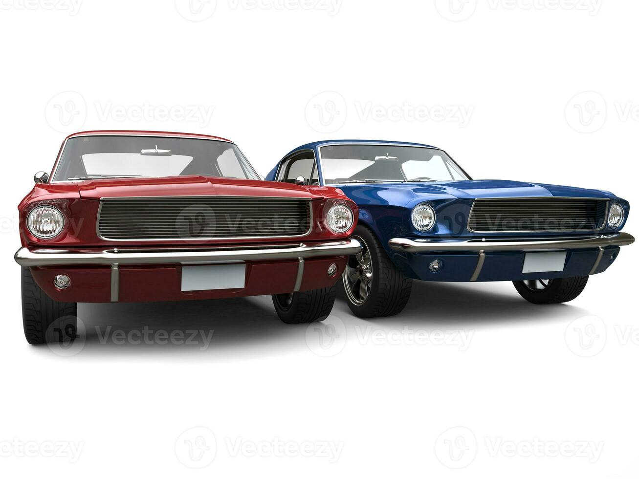 Amazing vintage American muscle cars - red and blue photo