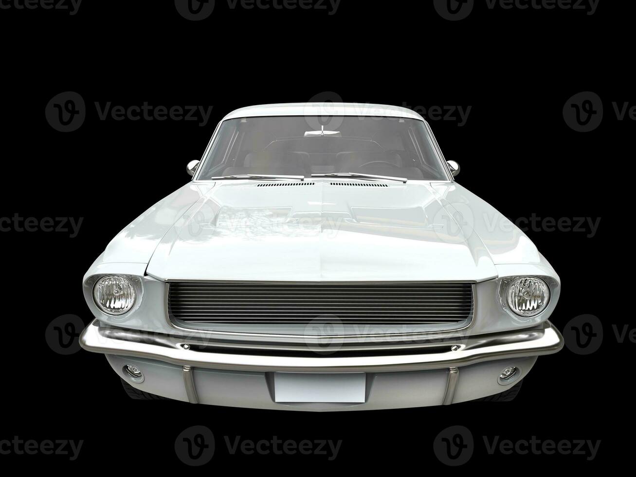 Clear white vintage American muscle car - front view photo