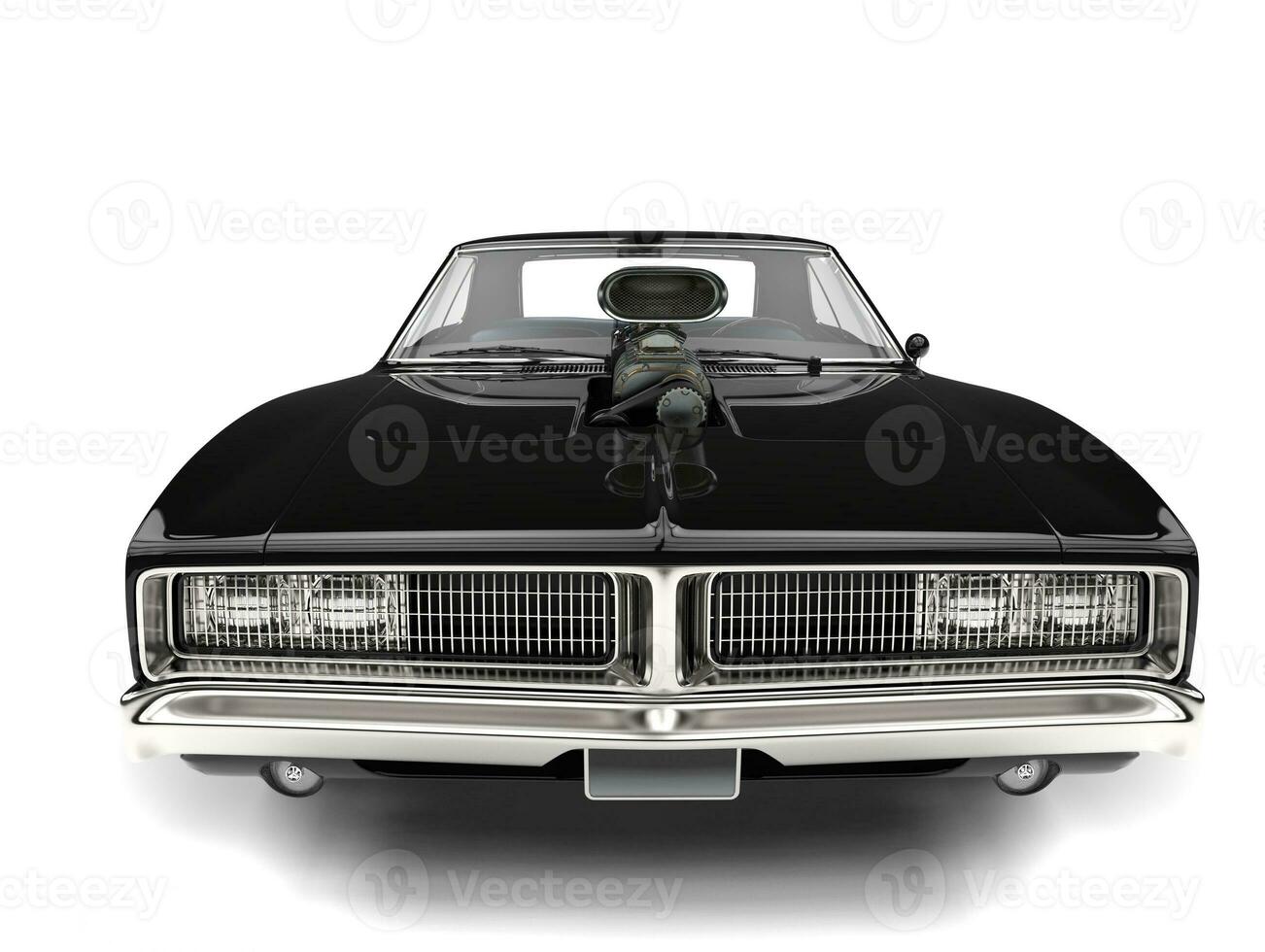 Pitch black American vintage muscle car - closeup shot photo