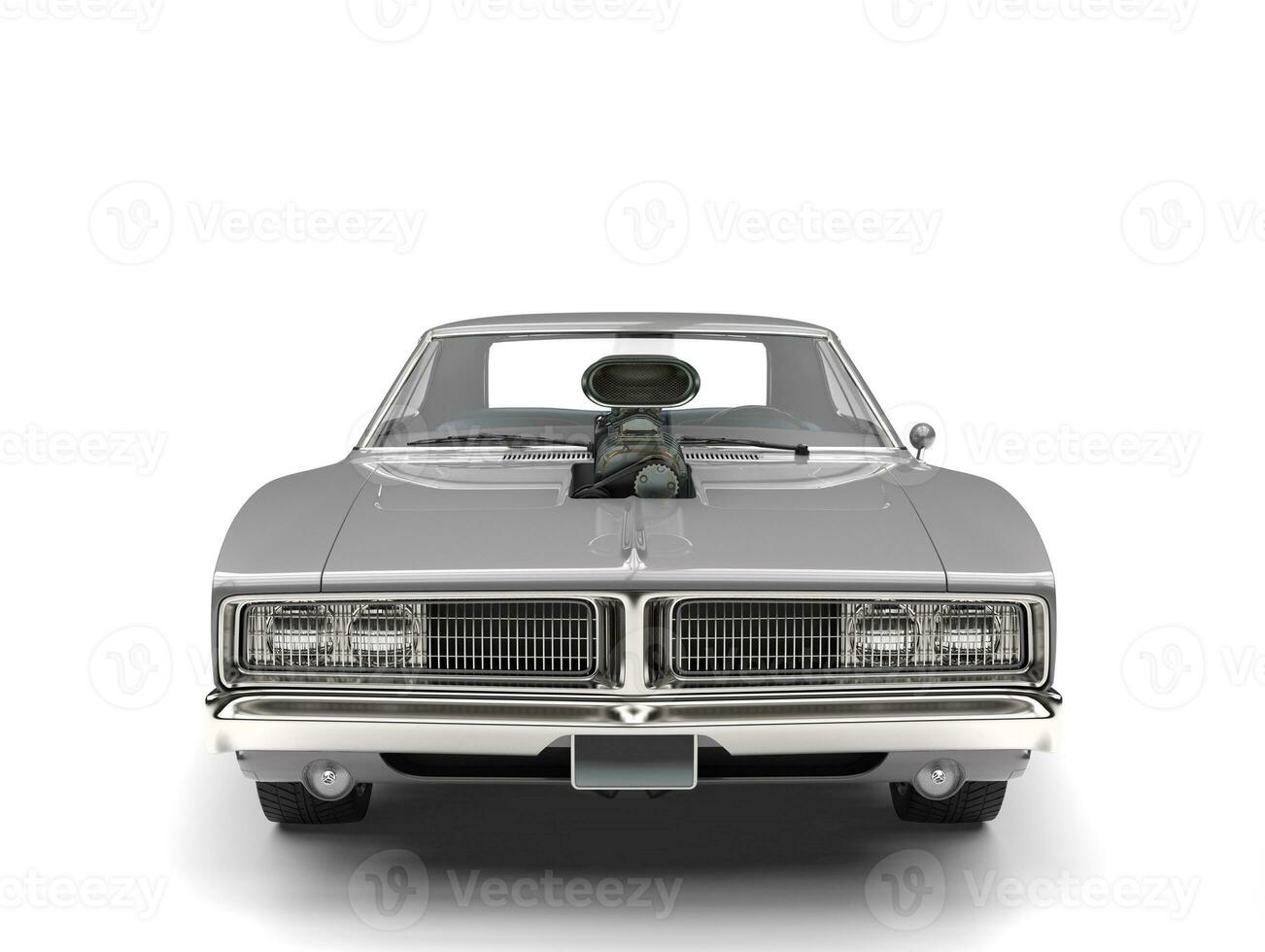 Cool vintage silver American muscle car - front view photo