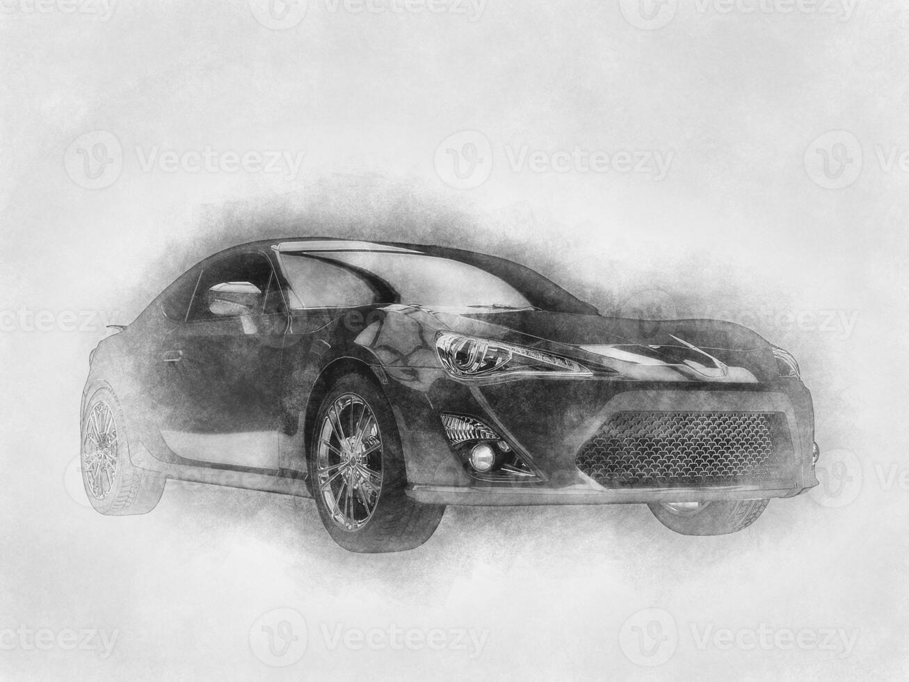 Modern sports car - pencil drawing photo