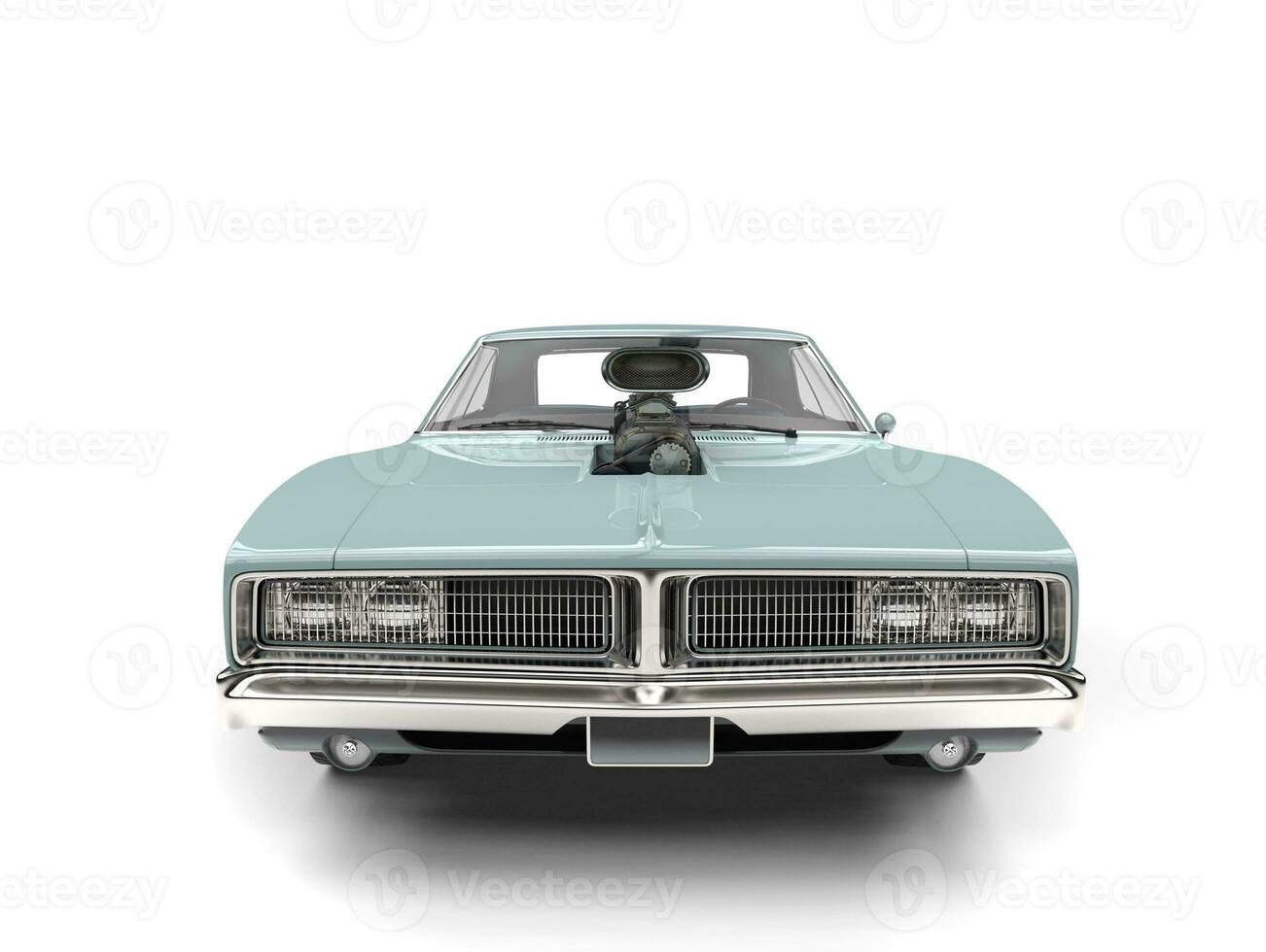 Crystal blue vintage American muscle car - front view photo