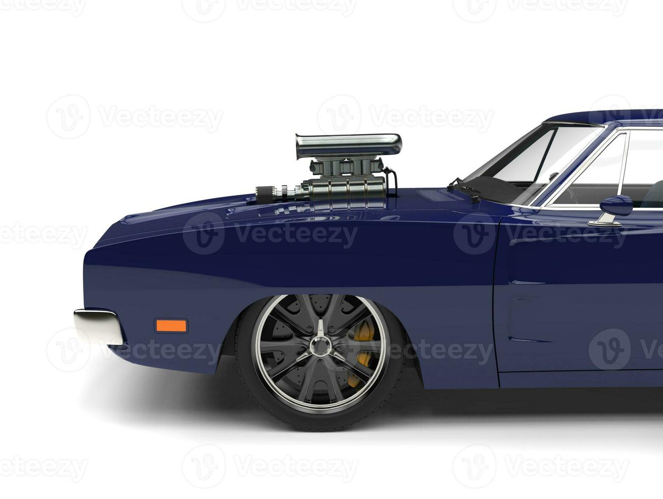 Deep blue vintage American muscle car - side view cut shot photo