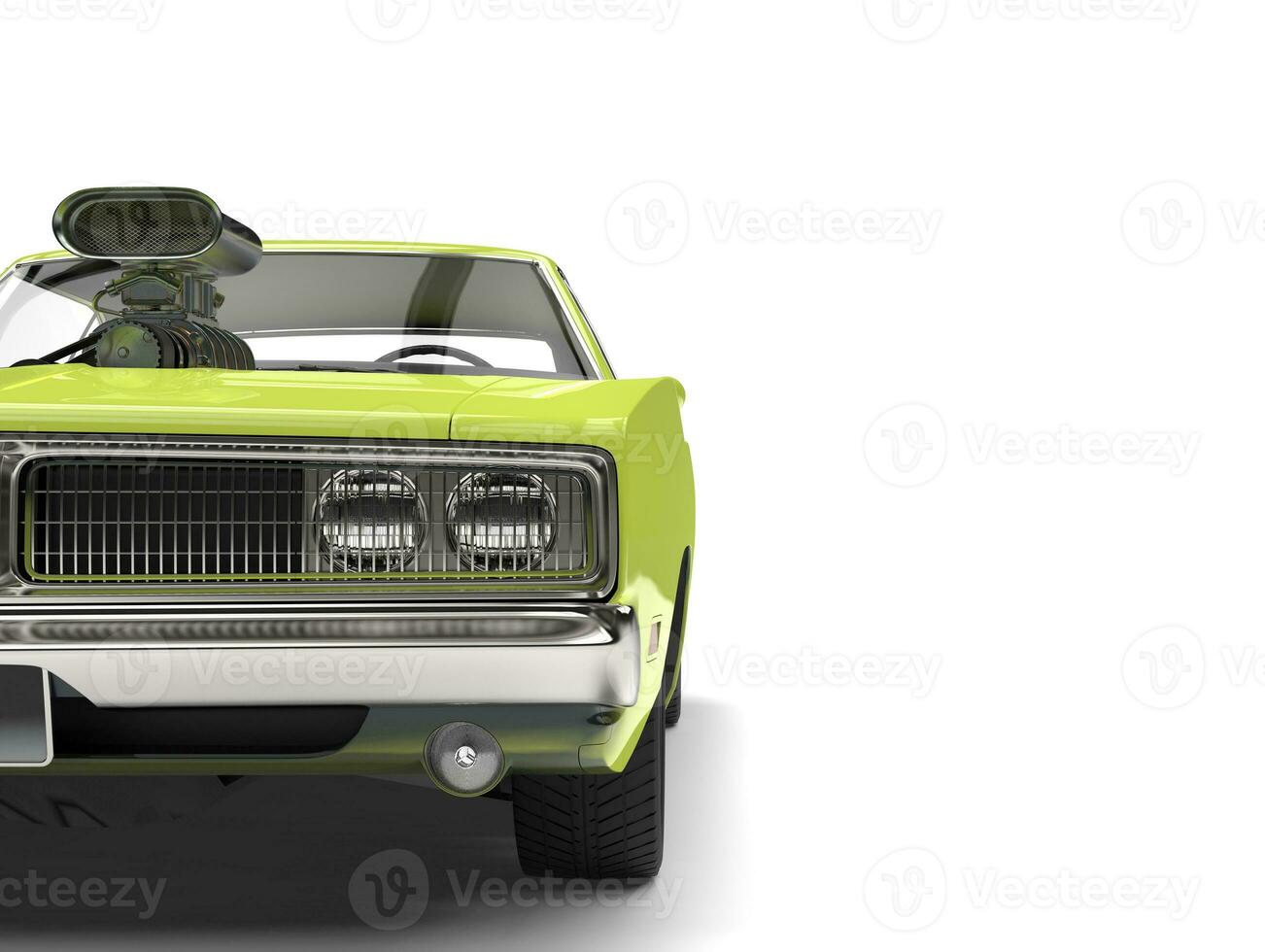 Lime green vintage American muscle car - extreme closeup cut shot photo