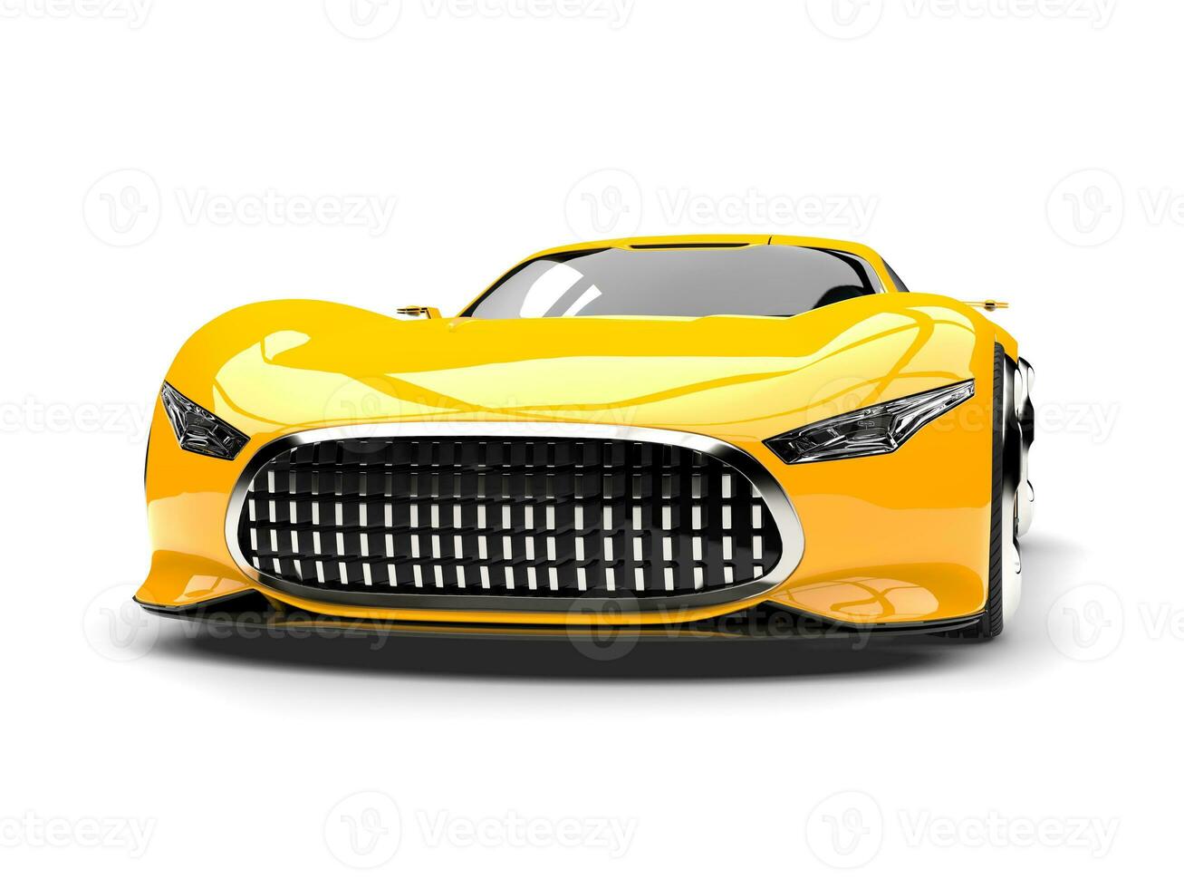 Mikado yellow modern super sports car - front view closeup shot photo